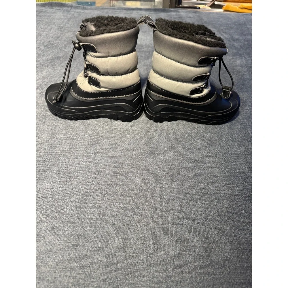 Members Mark Kids Snow Boots Gray Black Faux Fur Lined Winter Boots Size 11/12